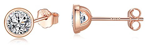 SNORSO Boucles d'oreilles Femme Argent 925, Clous d'oreilles Plaqué Or Rose Avec Zircone Cubique 6mm pour Femme Fille