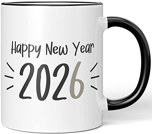 JUNIWORDS Tasse, Happy New Year 2026, Wähle Farbe, Schwarz