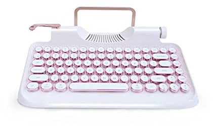 Andana Rymek Typewriter Style Mechanical Wired & Wireless Keyboard with Tablet Stand, Bluetooth Connection (white)