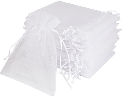 SXUUXB 100 Stück Weiß Organzasäckchen 25 X 35 cm OrganzaBeutel Säckchen Schmuckbeutel Aufbewahrungstasche Seifensäckchen Geschenksäckchen mit Kordelzug für Hochzeit Weihnachten Party und Feier