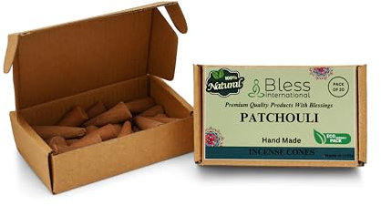 Bless International Patchouli Incense-Cones Handmade-Hand-Dipped Organic-Chemicals-Free for-Purification-Relaxation-Positivity-Yoga-Meditation The-Best-scents (20 Count)