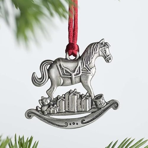 Solid Pewter Christmas Tree Ornament, Double-Sided Handcrafted Hanging Pewter Christmas Ornament, DIY Craft Hanging Ornaments for Christma Trees Home Party Party Gifts (Rocking Horse)