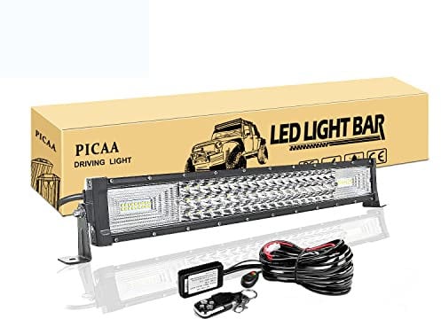 PICAA LED Arbeitsscheinwerfer 22 Zoll 270W Lichtbalken 12V Mit Fernbedienung Kabelbaum Drei Reihen Zusatzscheinwerfer Bar Arbeit Licht für SUV Offroad ATV UTV Traktor 4x4 Auto