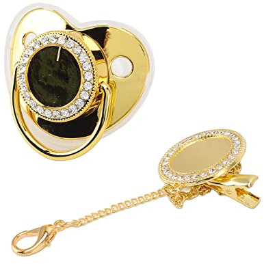 Personalisierter Bling-Schnuller, Strass-DIY-Foto-Baby-Schnuller, Ultraweicher Silikon-Säuglings-Schnuller, Personalisierbar, Beliebiger Name für Baby-Show-Fotografie (Gold m)