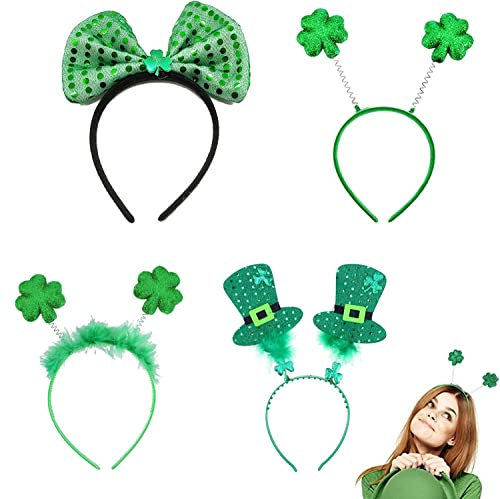 4 Stück Haarreif St. Patricks Day Accessoires Kleeblatt Deko St. Patricks Day Deko Kostüm Accessoire Kopfbedeckung Irish Party Karneval Mottoparty