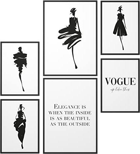 Papierschmiede® XXL Mood Poster Set Coco Shapes, Gerahmte Bilder (Aluminium Rahmen, Farbe wählbar), Wohnzimmer Deko Wandbilder Schlafzimmer, 2x A2 und 4x A3, Schwarz Weiß Silhouette Fashion Mode