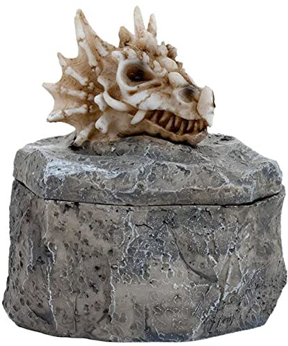mtb more energy Deko Schmuckdose ''Drachenhort'' - Kästchen mit Skelett-Drachenschädel - 8x8x10 cm - Fantasy Dragon Dekoration
