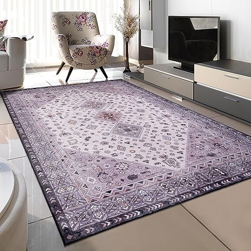 TALETA Teppich Wohnzimmer Vintage orientlischer Teppich, Carpet Teppich Kurzflor waschbar, Area Rugs, weicher Teppich bunt für Wohnzimmer, Schalfzimmer, Eisszimmer - Groß: 120 x 170 cm