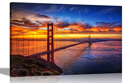 Artley Prints Golden Gate Bridge San Francisco, Kalifornien, Leinwanddruck, Wandkunst, Bilder, Heimbüro, Dekoration, gerahmte Poster, fertig zum Aufhängen, gespannt, extra groß, 101 x 76 cm