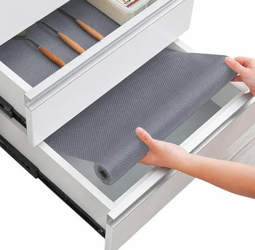 Linda’s Essentials Kitchen Drawer Liners (60 x 200 cm) - Non-Slip Shelf Liner & Cupboard Liners, Protects from Spills, Multi-Use Cabinet & Fridge Liner, Must Have Kitchen Accessory (Grey)