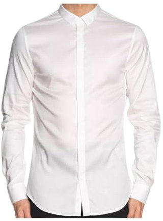 Armani Exchange Long Sleeve Ultra Stretch Lyocell Button Down Shirt. Slim Fit. Camisa, White, S de los Hombres