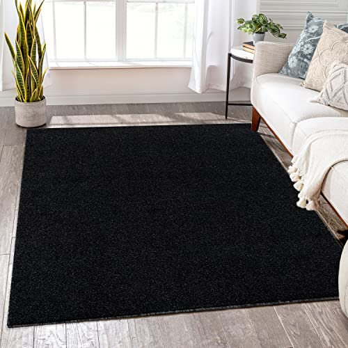 Jimri Teppich Läufer - Maschinengefertigter Kurzflor Läufer für Büro, Wohnzimmer, Schlafzimmer, Flur usw., Premium Polypropylen-Gewebe mit weicher Filzunterlage, Größe: 120x170 cm, Anthrazit-Schwarz