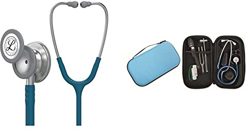 Stetoscopio per il monitoraggio 3M™ Littmann® Classic III™, tubo auricolare blu Caraibi, 69 cm, 5623 & GIMA ASTUCCIO PORTA FONENDO - Colore Turchese. Uso Professionale. Custodia rigida protettiva