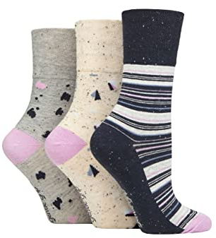 SockShop Gentle Grip Ladies Floral Spotted Patterned and Striped Honeycomb Top Cotton Socks in a Multipack of 3 Assorted Colours Size 4-8 Summery Terazzo 4-8