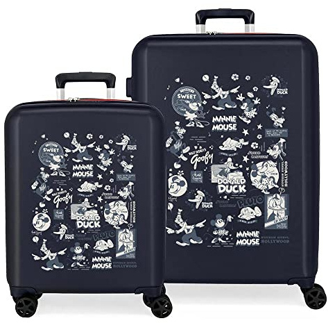 Disney 100 Special Shine Mickey Comic Kofferset Blau 55/70 cm Starres ABS Integrierter TSA-Verschluss 119L 6,8 kg Handgepäck mit 4 Doppelrollen