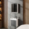 Planetmöbel Juego de muebles de baño de 3 piezas, lavabo con armario inferior, 50 x 48,3 x 24,8 cm, color blanco brillante/gris mate, armario con espejo de 50 x 65 x 11,4 cm con lámpara LED