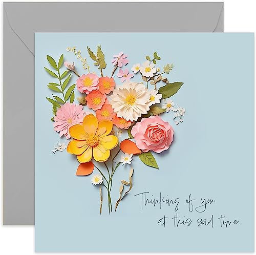 Old English Co. Trauerkarte Thinking Of You At This Hard Time für sie, blaue Blume, Schmetterling, Trauerkarte – durchdachtes Beileid, Blumenbündelkarte, keine 3D-Karte