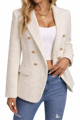 Mina Self 2026 Damen Herbst Tweed Plaid Blazer Business Casual Arbeitsjacke | Langärmelige Button-Down-Jacke, zweireihiges Revers, vollständig gefütterte Jacke, Herbst-Winterkleidung