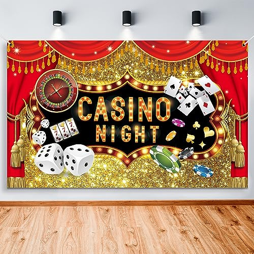 Ayearparty Casino Hintergrund Casino Nacht Party Dekorationen | Las Vegas Gold Glitter Bokeh Casino Motto Party Dekorationen Banner Fotoautomaten Studio Requisiten 180 x 109 cm