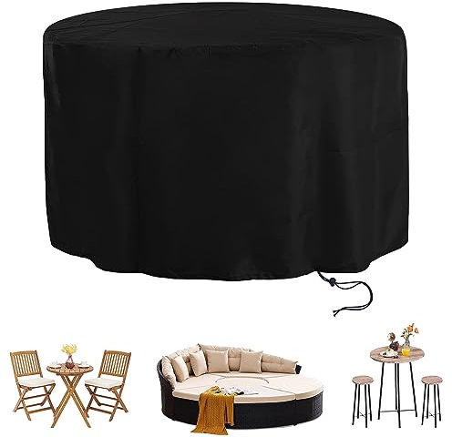 Housse pour Meubles de Jardin Ronde,420D Oxford Housse Salon de Jardin,Housse Mobilier Jardin Exterieur,Housse de Protection Table de Jardin Ronde,Imperméable,Coupe-Vent,Anti-UV,75x70cm,Noir