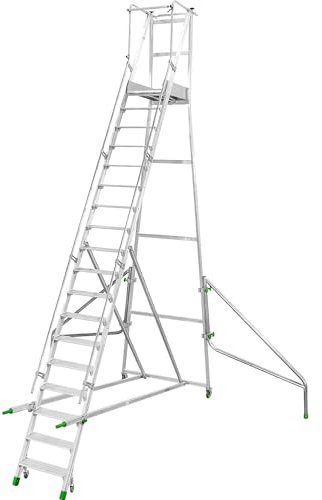 kaiserkraft | Mobile Alu-Podesttreppe | klappbar | mit gerieften Aluminiumstufen | 18 Stufen inkl Plattform