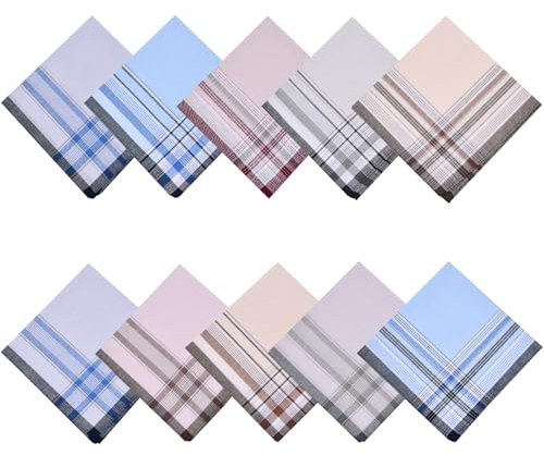 volumoon Herren Taschentücher, 10 Stück Stofftaschentücher Herren, 100% Baumwolle Herrentaschentücher, Traditionelle Männertaschentücher Cotton Handkerchief mit Karomuster, 38cm x 38cm