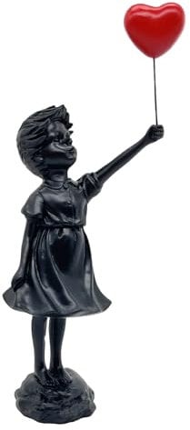 Newmyth Niedliches Mädchen mit Ballon, Harz-Skulptur, Statue für Heimdekoration, Banksy-Statue, Mädchen mit rotem Herz, Ballonfigur, Moderne Kunst-Skulptur für Tisch, Bücherregal, Dekoration