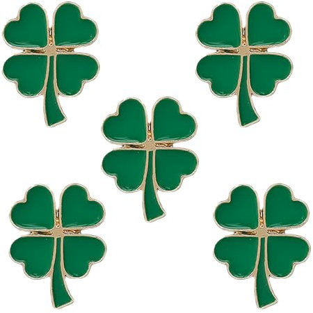 HAICN Lot de 5 broches trèfle à quatre feuilles en métal vert irlandais porte-bonheur pour femmes et filles, Métal