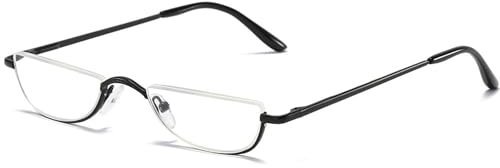 Lanomi Half Frame Reading Glasses Semi Round Men Women Spring Hinges Metal Readers Clear Lens Slim Half Moon Eyeglasses Black 4.0