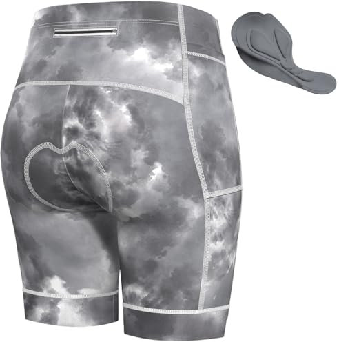 Lo.gas Radlerhose Damen Gepolstert Kurz Atmungsaktiv Fahrradhose Polster Elastische Radhose Schnelltrocknend Radshorts Rennrad Bike Hose Mit 3 Tasche Grau M