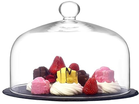 SOLAVIA Cake Dome Cover and Slate Board Glass Lid Cloche for Cake, Cheese, Pastry H22cm W30cm Home Kitchen Decor Display Protects for Afternoon Tea Scones Olimpiia