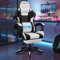 ELFORDSON 2-Point Massage Gaming Chair, Comfy Computer Office Chair with Lumbar Cushion Headrest Pillow Footrest, 150° Recliner 360°Swivel for Home Office, White & Black