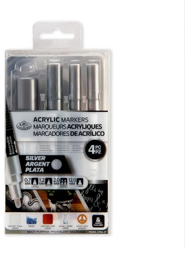 Royal & Langnickel 4pc SILVER CRAFT ACRYLIC PAINT ARTIST MARKERS. SIZES 0.7mm, 1.2mm, 2mm, 12mm.
