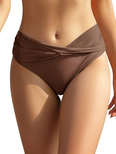 SHEKINI Bas de bikini rétro pour femme - Coupe ventre plat - Classique - Noir - Grandes tailles - Pour femme, marron, XXL