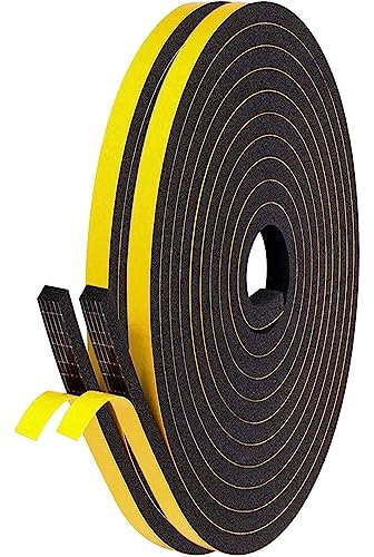 Nastro di Tenuta Adesivo Guarnizione Porta per Porte Finestre, 2 Rotoli 6 mm x 6 mm x 10M Nastro in Schiuma Guarnizione in Gomma per Collisione Sigillo Isolamento Acustico, Nero 2