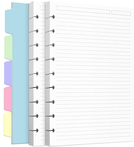 Discbound Nachfüllpapier in klassischer Größe, Nachfüllpapier für Notizsystem, Discbound Planer-Einsätze, 120 Blatt/240 Seiten, 5 Blatt Trennblätter, weiße Papier-Nachfüllpackung, 18 x 25,7 cm