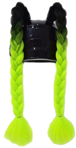 Whakano 2 Stück Motorrad Helm ZöPfe Abnehmbarer,Gradient Pferdeschwanz Perücke mit Saugnapf,Motorradhelm Braids,Helm Zubehör,Geflochtener Pferdeschwanz Haarschmuck,für Motorrad Fahrrad,Schwarz Grün