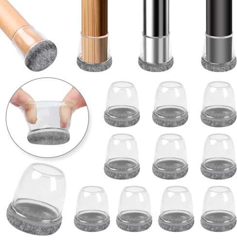 Ezprotekt 16 Stück Stuhlbeinabdeckungen, Ø13-20mm Schutzkappen Für Stuhlbeine mit Filz kleine Grey Silikon Bodenschoner mit umwickelten Filz Gummi Stuhlbeinkappen Möbelfüße