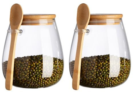 Bafnsiji 9.5cm, Frascos de Vidrio con Tapa y Cuchara herméticas, Recipientes de Almacenamiento de Alimentos de Vidrio de borosilicato, Recipientes de Almacenamiento de Vidrio con Tapas herméticas