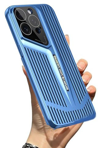 Blade Cooling Mobile Phone Case for iPhone, Blade Cooling Heat Dissipation Case, Electroplated Magnetic Attraction Cooling Mobile Phone Case Anti-Drop and Heat Dissipation (15Pro-Max,Blue)