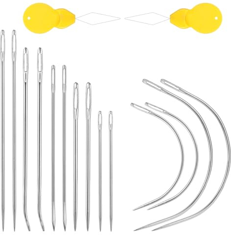 TIESOME 14 Stück Ledernadel Set, Gebogene Nähnadel, Sattlergarn Ledernadeln mit 2 Stück Nadeleinfädler, C Nadeln für Handnäharbeiten, Leder, Polster, Teppiche, Taschen, Schuhe, Möbelreparatur