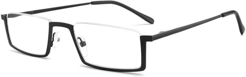 LANLANG Lesebrille 1,5 für herren damen mit schwarzem Metall-Halbrahmen, Federscharnier, 1,5 Dioptrien, ME-003
