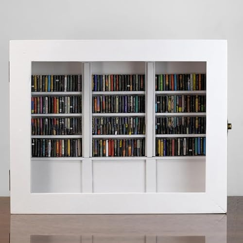 Drawelry Anxiety Bookshelf Shake Away Your Anxiety, Miniature Book Display Case with 200 Mini Books, Wooden Mini Bookshelf Stress Reliever, Funny Gift for Book Lovers