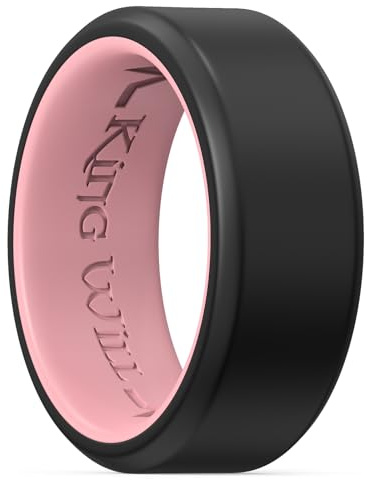 King Will Silicone Wedding Rings for Men and Women, Thin Heart Pattern Inner, Black/Blue/Mint Blue/Grey Rubber Engagement Ring, 8mm Wide 2.2mm Thick