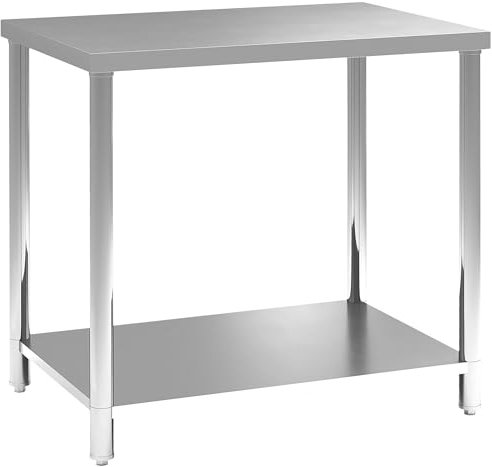 HOMCOM Table de Travail à 2 étagères, établi d'atelier en Acier Inoxydable, Plan de Travail pour Atelier, Garage, Hangar, Charge 100 kg, 90 x 60 x 86 cm, argenté