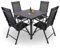 Raburg Gartenmöbel-Set, Moderne Sitzgruppe, 4 Stühle (klappbare Hochlehner) Tisch 90x90cm, wetterfestes Alu, Garnitur für Garten, Terrasse & Balkon, Norvey, Schwarz/Schwarz|Anthrazit-Schwarz