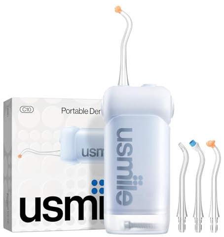 usmile C10 Portable Water Flosser for Travel – Mothers Day Gifts, 95-Day Battery, 4 Modes, 360° Nozzle, 180ml Tank, IPX7 Waterproof, Dentist-Recommended for Braces, Implants & Sensitive Gums (Blue)