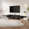 Mueble de TV Moderno de Longitud Variable (140-260 cm), Mueble TV Bajo con Función Giratoria, Efecto Mármol Blanco, Acabado Negro Mate Brillante y Decoraciones Doradas, Mueble TV Salon Minimalista