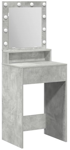 vidaXL Beton Grau Moderner Kosmetiktisch Mit LED Licht Und Spiegel Aufbewahrungsschublade Schicke MDF Gestaltung Für Make-up Pflege Kompakt Stylische Möbel Schlafzimmer Schlafzimmer Station Organizer