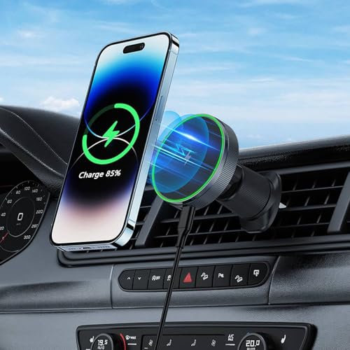 Handyhalterung Auto mit Ladefunktion 15W, Mag-Safe Autohalterung, Handy Halterung Auto, Ladegerät Auto Induktive Ladestation, Kfz Handyhalterung, Schnellladung, für iPhone 16/15/14/13/12 Samsung